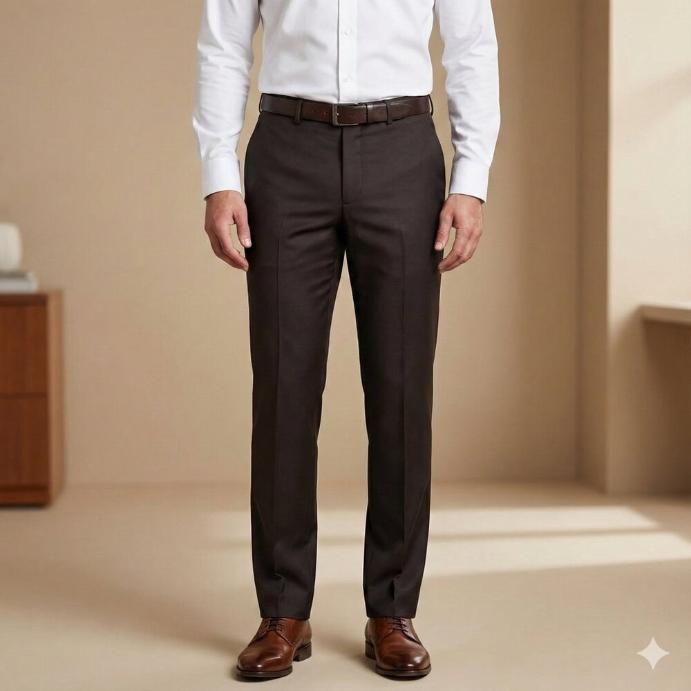 Zara Men's Modern Espresso Dark Brown Flat-Front Dress Pants